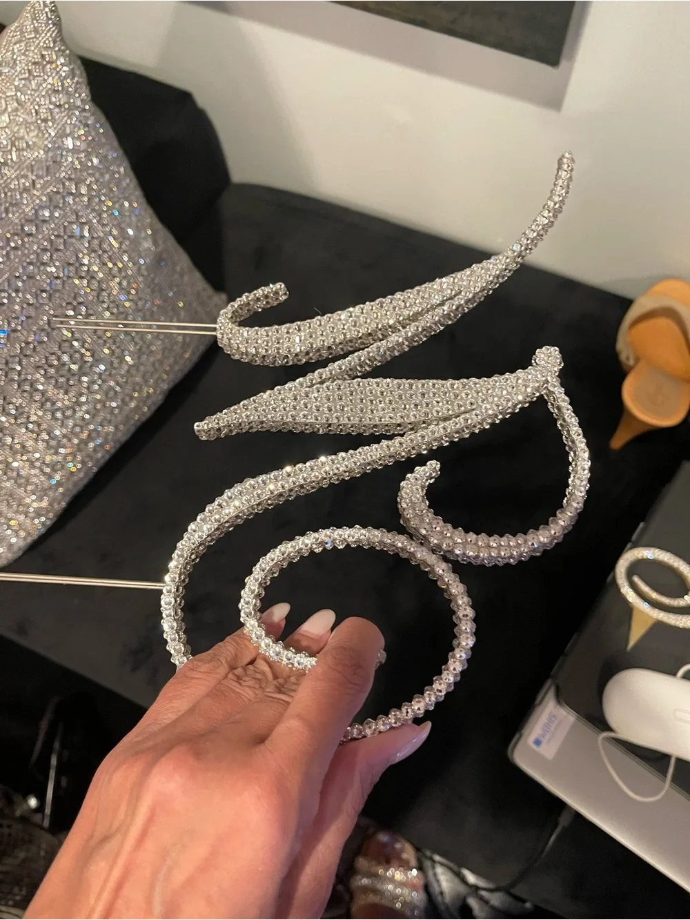 Rhinestone Letter M Cake Topper - Silver Sparkles